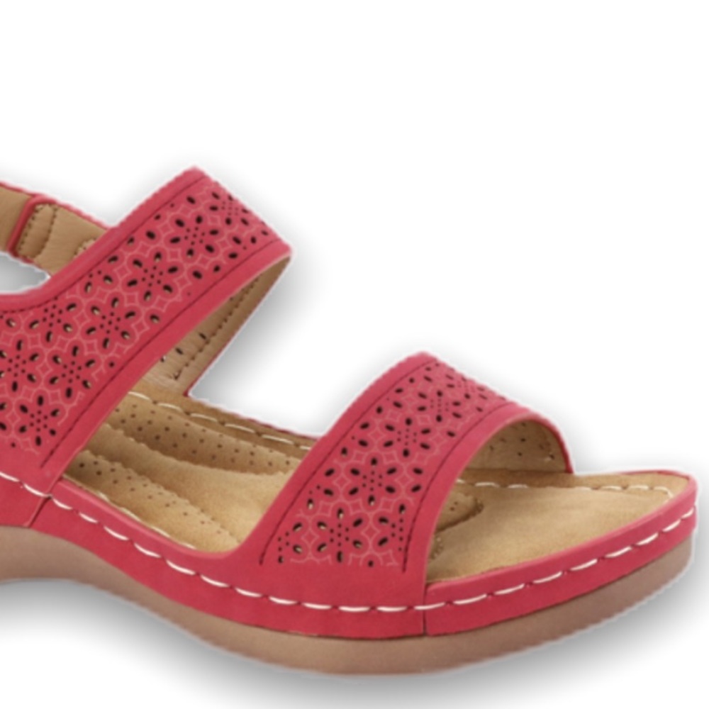 Italina Red Velcro Slingback Comfort Wedge Sandal - Picture 7 of 9